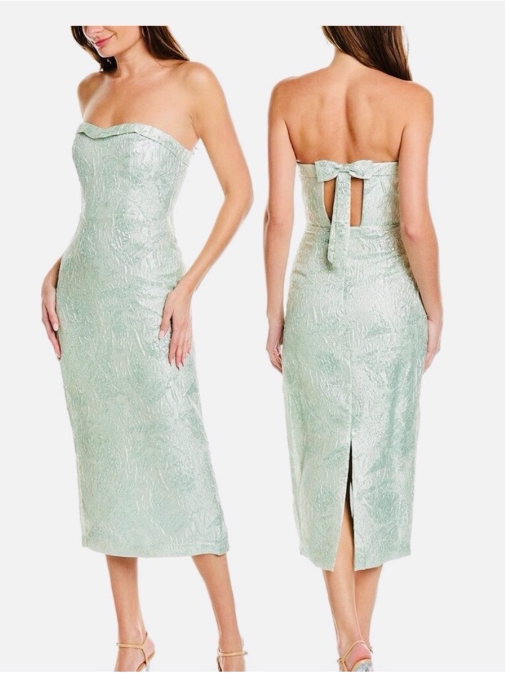 Monique Lhuillier Strapless Jacquard Midi Dress EUC. (Worn once) SZ 2 Rare Find